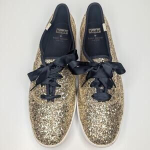 Keds x Kate Spade gold glitter sparkle black lace up sneakers women's size 11